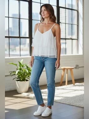 Eloquii White Tiered Mesh Camisole